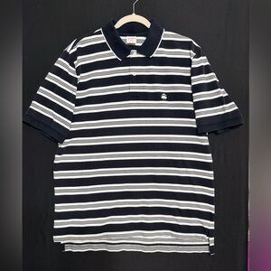 Brooks Brothers Black and White Striped Polo Shirt Cotton knit Logo on chest